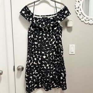 Club Monaco Off the Shoulder Black & White Polka Dot Dress Silk Blend Tiered 12